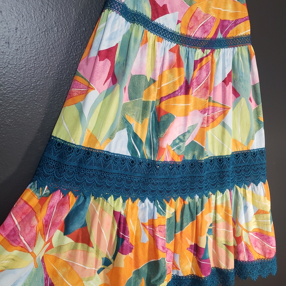 Time and Tru Sz M Vibrant Boho Floral Maxi Skirt - Picture 6 of 8